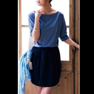 Uniqlo Shirt Dress Size L Blue Colorblock 3/4 Sleeves Cotton Modal Casual Travel